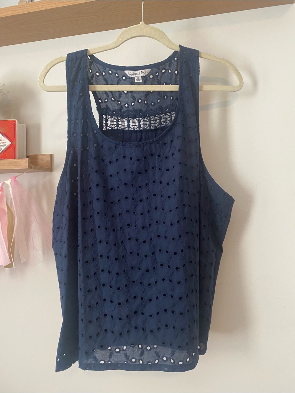 Navy Eyelet Tank Ophelia Roe.